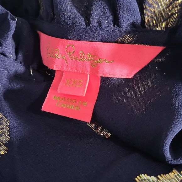 Lilly Pulitzer Silk Giana Top in True Navy Seagrass Metallic Clip Chiffon - Picture 2 of 3